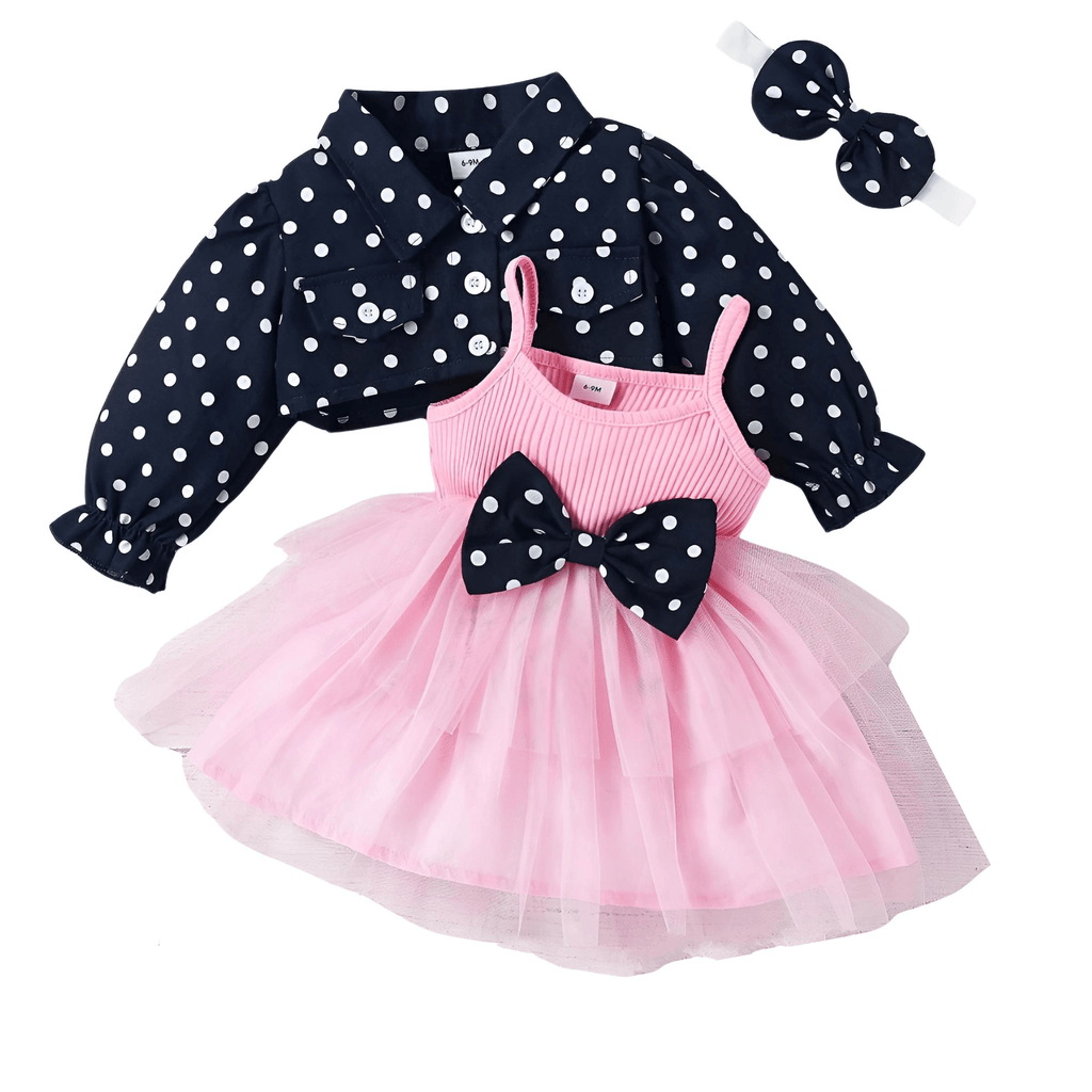 Baby Girl's Black Party Dress + Red Polka Dot Jacket Set - Now In Pink Too!