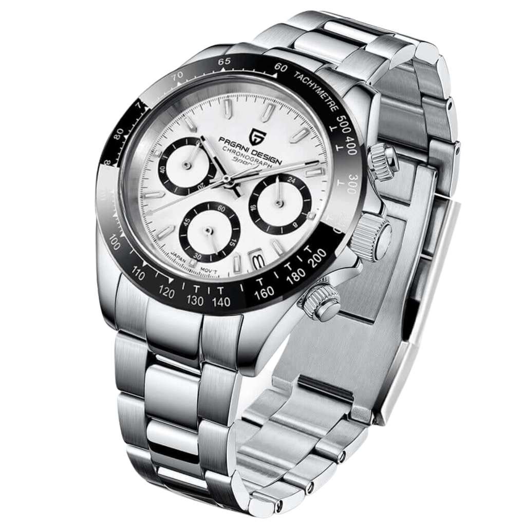 Discover the ultimate in luxury with the Men's Sapphire Stainless Steel Luxury PAGANI Watch, a stunning alternative to the iconic Rolex Daytona! Enjoy the perks of free shipping and tax coverage when you shop at Drestiny. As seen on FOX, NBC, and CBS. Hur