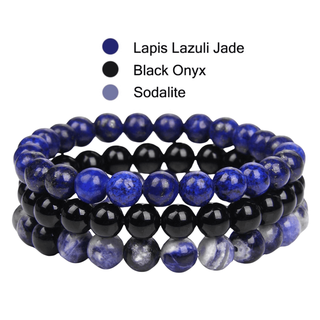 8mm Natural Stone Bracelet Lapis Lazuli Jade/Black Onyx/Sodalite 3 Piece Set