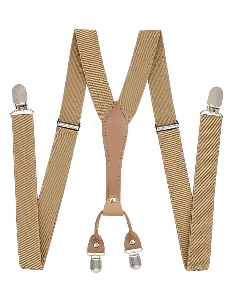 Khaki Suspenders With Metal Clip On Braces