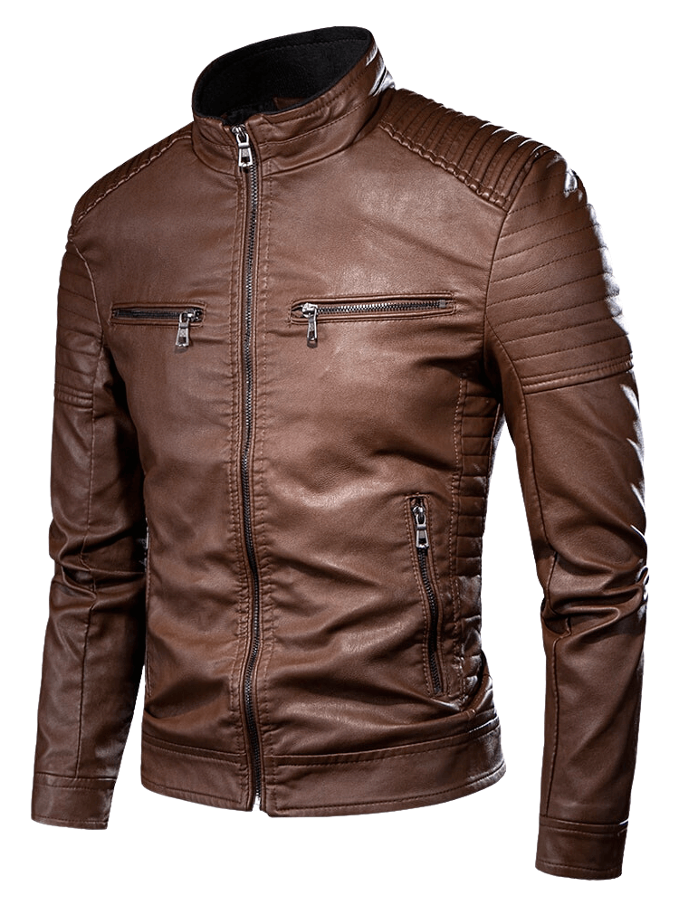 Brown Leather Moto Jacket