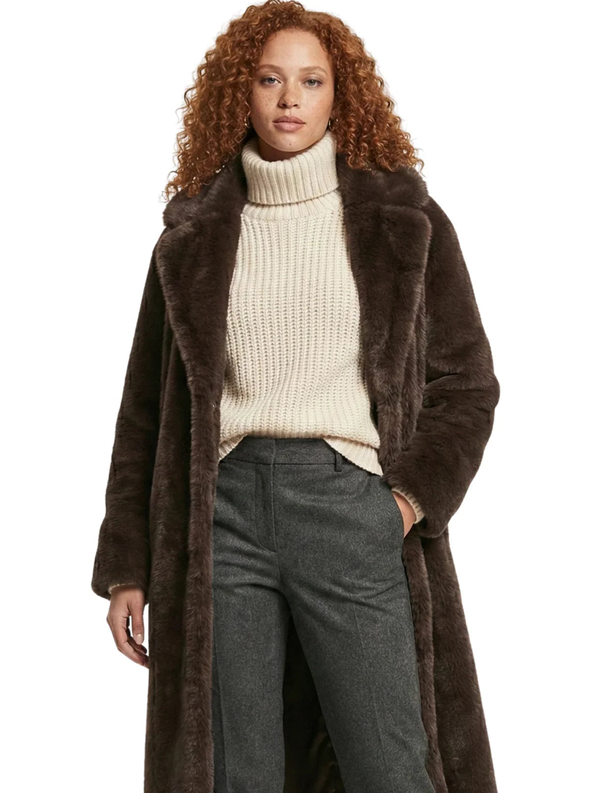 Vintage Brown Women's Faux Mink Coat X-Long Luxury Faux Fur Coats