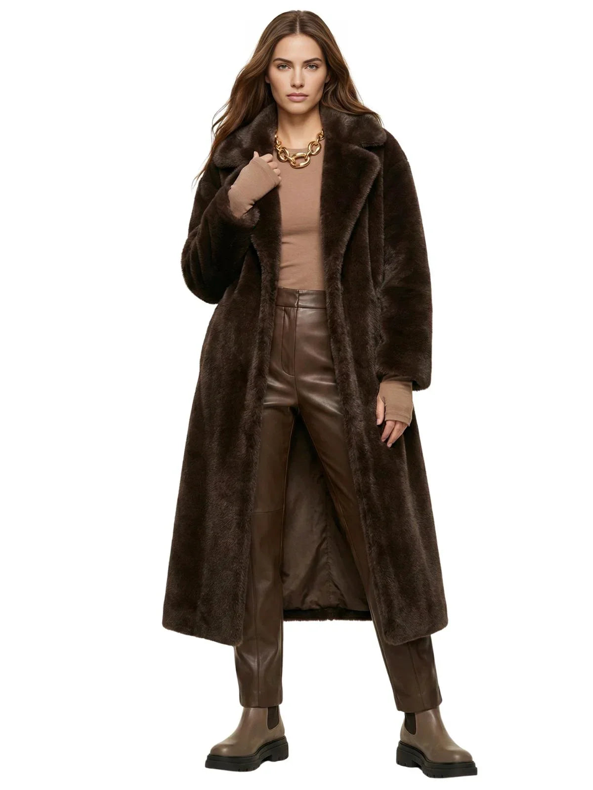 Vintage Brown Women's Faux Mink Coat X-Long Luxury Faux Fur Coats