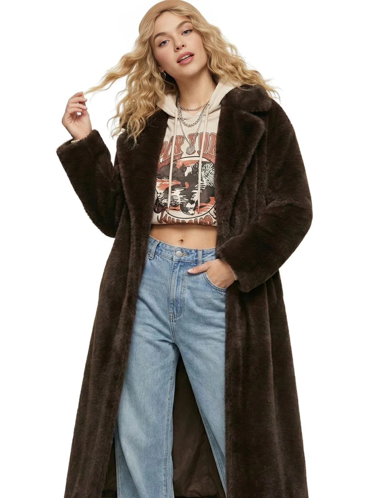 Vintage Brown Women's Faux Mink Coat X-Long Luxury Faux Fur Coats