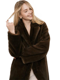 Thumbnail for Vintage Brown Women's Faux Mink Coat X-Long Luxury Faux Fur Coats