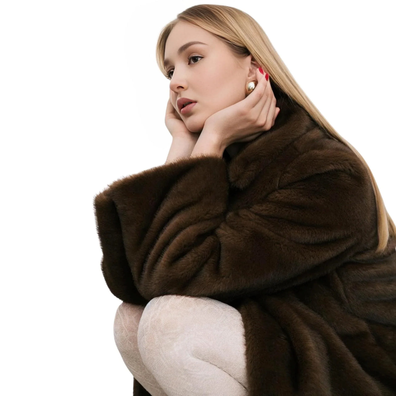 Vintage Brown Women's Faux Mink Coat X-Long Luxury Faux Fur Coats