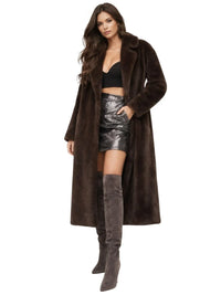 Thumbnail for Vintage Brown Women's Faux Mink Coat X-Long Luxury Faux Fur Coats