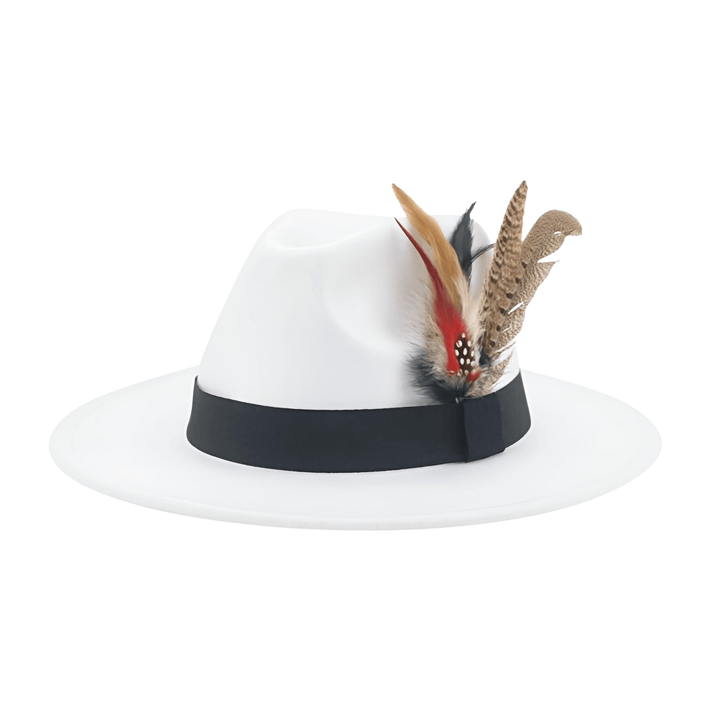 White Fedora With Feather and Band Detailing For Men & Women
