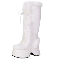 Thumbnail for White knee-high boot with platform sole on a white background