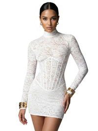 Thumbnail for White Lace Corset Mini Dress Sexy Bodycon - Now in Maxi Length Too!
