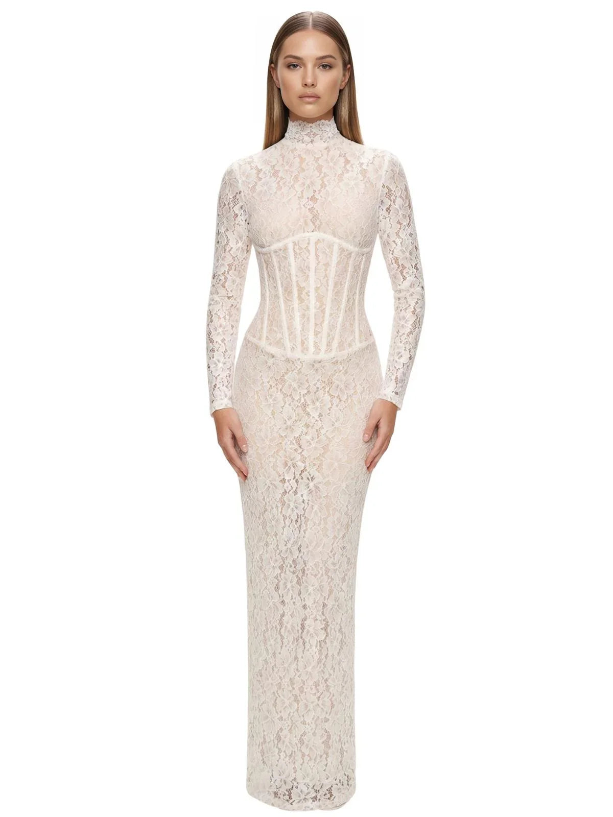 White Lace Corset Mini Dress Sexy Bodycon - Now in Maxi Length Too!