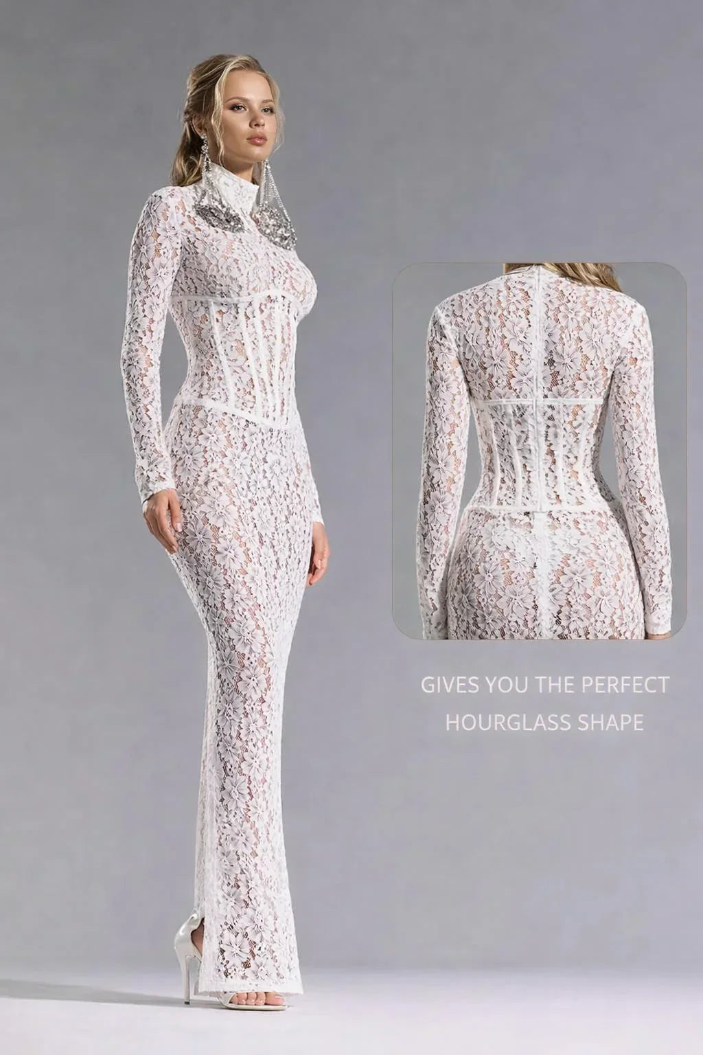 White Lace Corset Mini Dress Sexy Bodycon - Now in Maxi Length Too!