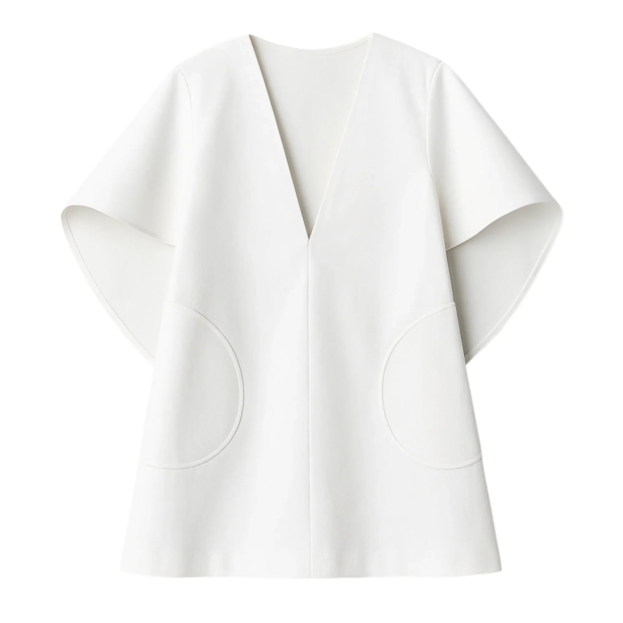 White cape sleeve mini dress on a white background