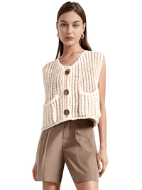 Thumbnail for Sleeveless Crop Sweater Vest Solid Loose Casual Sweater Vest Cable Knit Sweater Vest For Women -, Vests , Drestiny , Australia, Black, Brown, Canada, Cardigans, Dark Blue, Dark Brown, Green, L, Light Blue, M, Navy, New Zealand, Off White, Olive Green, Purple, Red, S, Sleeveless, Sweater Vests, Sweaters, United Kingdom, United States, Vests, White, Yellow , Drestiny , www.shopdrestiny.com