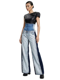 Thumbnail for Wide Leg High Waist Denim Patchwork Jeans For Women