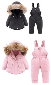 Thumbnail for Winter Down Jacket and Snow Pants for Baby With Real Fur Collar -, Snowsuits , Drestiny , 12M, 18M, 24M, 3T, 4T, Australia, Beige, Black, Boys, FR, Girls, Pink, TD, United Kingdom, United States, Yellow , Drestiny , www.shopdrestiny.com