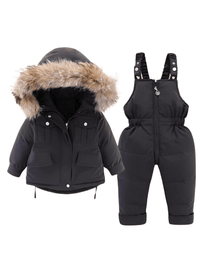 Thumbnail for Winter Down Jacket and Snow Pants for Baby With Real Fur Collar -, Snowsuits , Drestiny , 12M, 18M, 24M, 3T, 4T, Australia, Beige, Black, Boys, FR, Girls, Pink, TD, United Kingdom, United States, Yellow , Drestiny , www.shopdrestiny.com