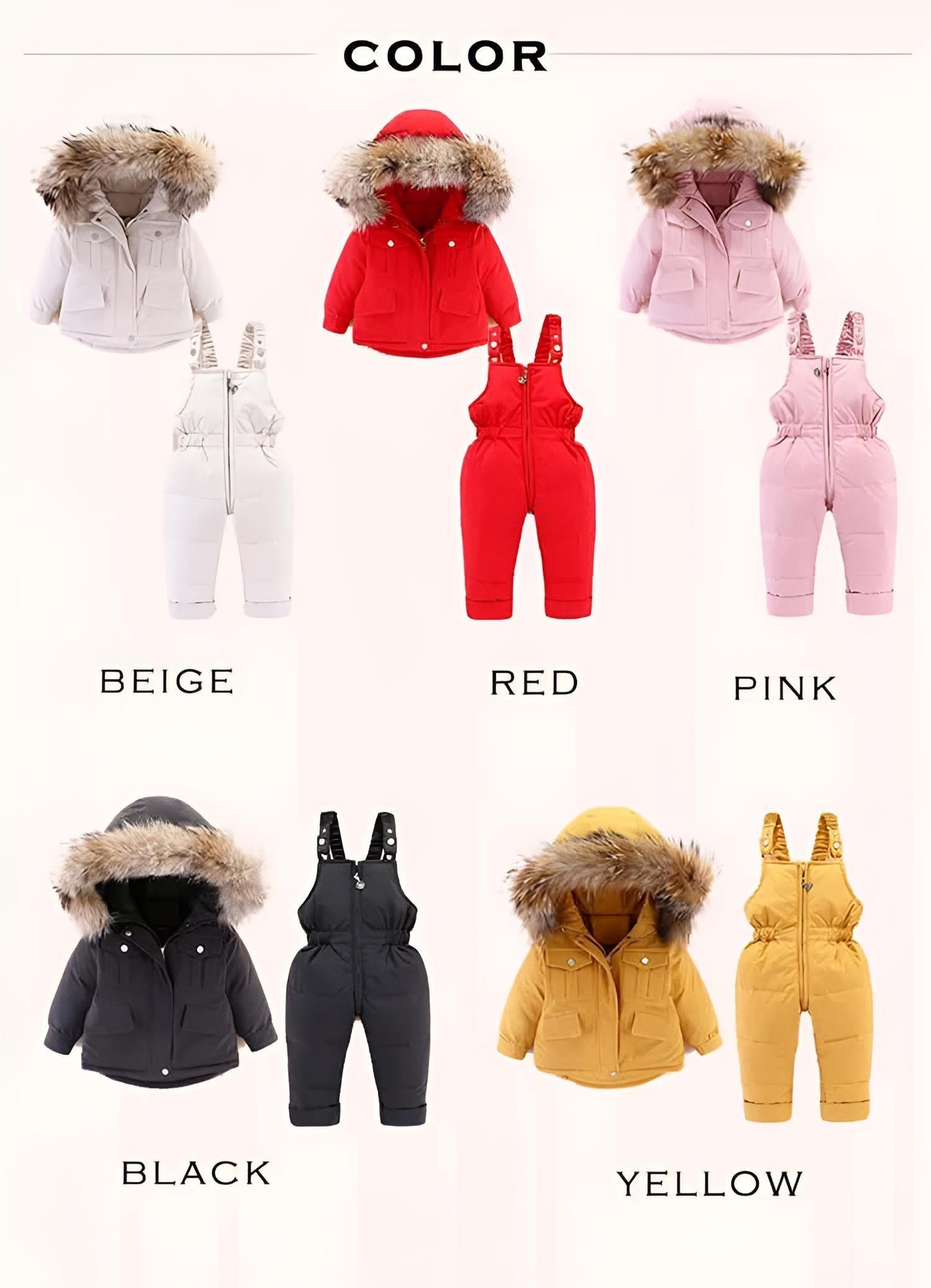 Winter Down Jacket and Snow Pants for Baby With Real Fur Collar -, Snowsuits , Drestiny , 12M, 18M, 24M, 3T, 4T, Australia, Beige, Black, Boys, FR, Girls, Pink, TD, United Kingdom, United States, Yellow , Drestiny , www.shopdrestiny.com