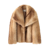 Thumbnail for Camel colored faux fur coat on a white background