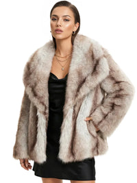 Thumbnail for Woman wearing a faux fur coat on a white background