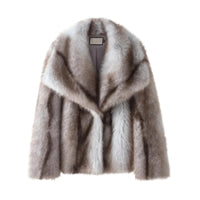 Thumbnail for Light blue faux fur coat on a white background