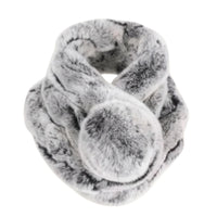 Thumbnail for Grey rabbit fur scarf with pom-pom on a white background