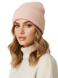 Thumbnail for Winter Women's Rabbit Fur Hats Warm Long Rabbit Fur Hair Female Caps Fashion Solid Colors Wide Cuff Young Style Beanies