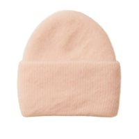 Thumbnail for Light pink rabbit fur beanie hat on a white background