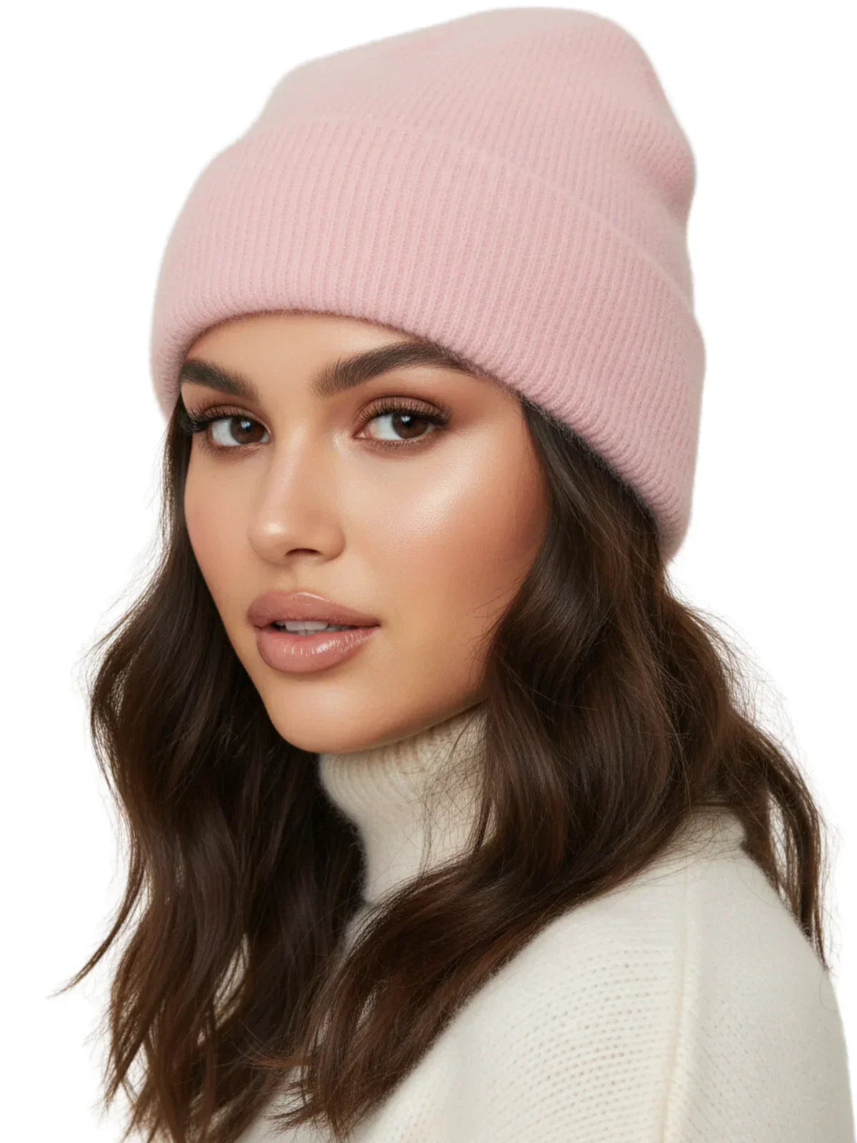 Winter Women's Rabbit Fur Hats Warm Long Rabbit Fur Hair Female Caps Fashion Solid Colors Wide Cuff Young Style Beanies