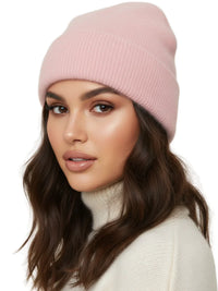 Thumbnail for Winter Women's Rabbit Fur Hats Warm Long Rabbit Fur Hair Female Caps Fashion Solid Colors Wide Cuff Young Style Beanies