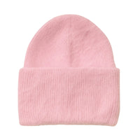 Thumbnail for Pink rabbit fur beanie hat on a white background