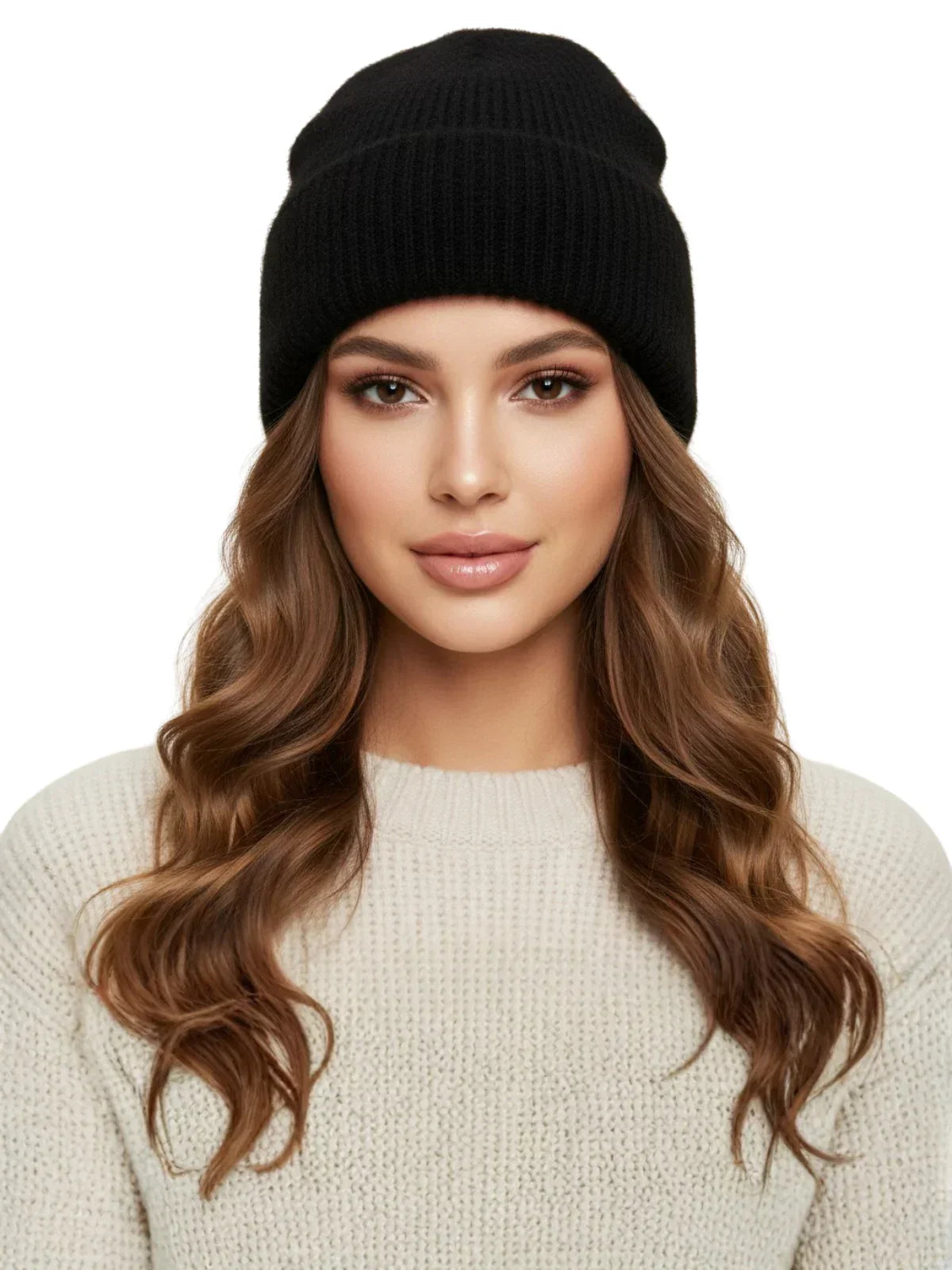 Winter Women's Rabbit Fur Hats Warm Long Rabbit Fur Hair Female Caps Fashion Solid Colors Wide Cuff Young Style Beanies