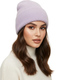 Thumbnail for Winter Women's Rabbit Fur Hats Warm Long Rabbit Fur Hair Female Caps Fashion Solid Colors Wide Cuff Young Style Beanies