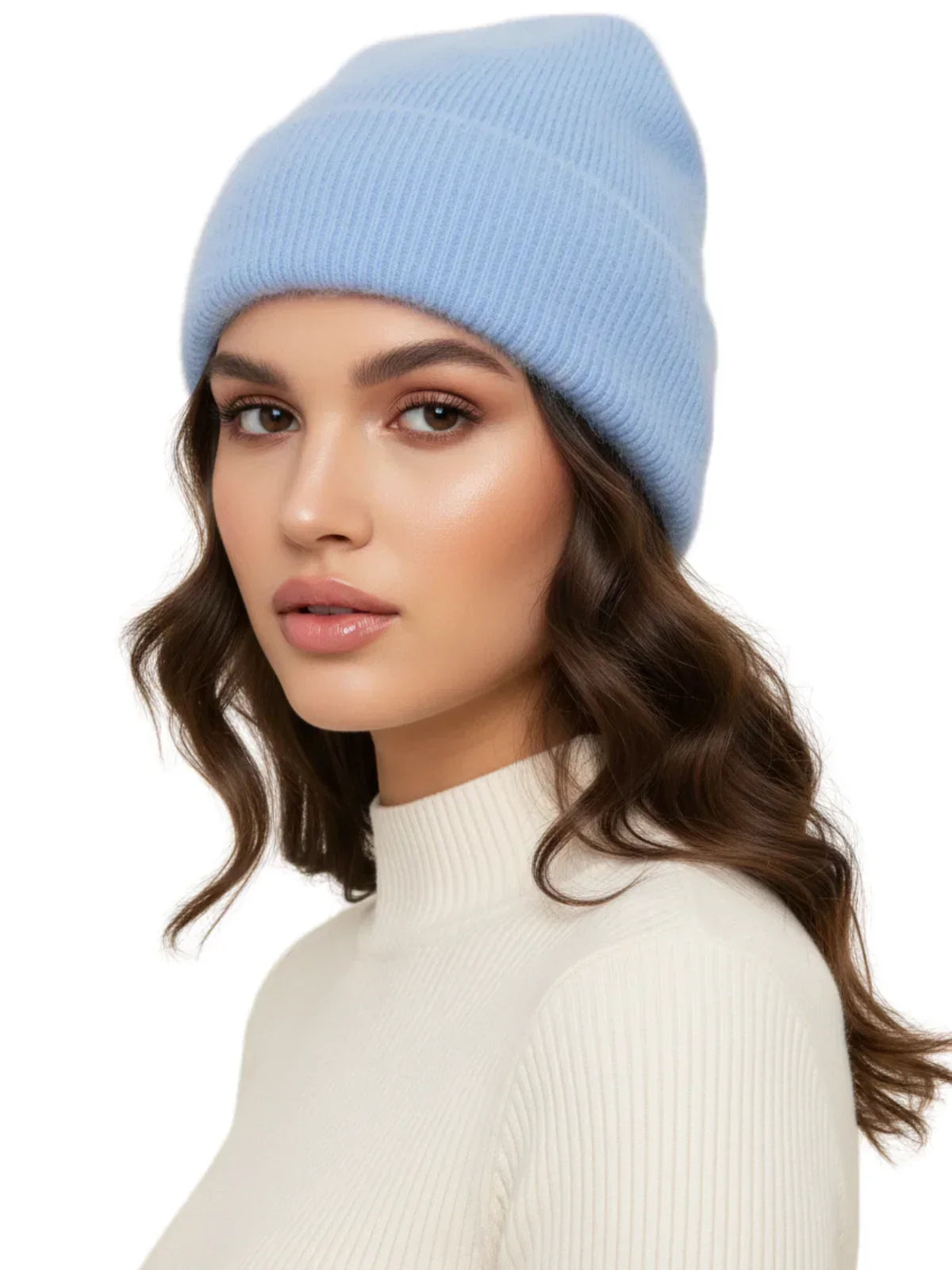 Winter Women's Rabbit Fur Hats Warm Long Rabbit Fur Hair Female Caps Fashion Solid Colors Wide Cuff Young Style Beanies