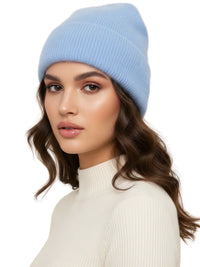 Thumbnail for Winter Women's Rabbit Fur Hats Warm Long Rabbit Fur Hair Female Caps Fashion Solid Colors Wide Cuff Young Style Beanies