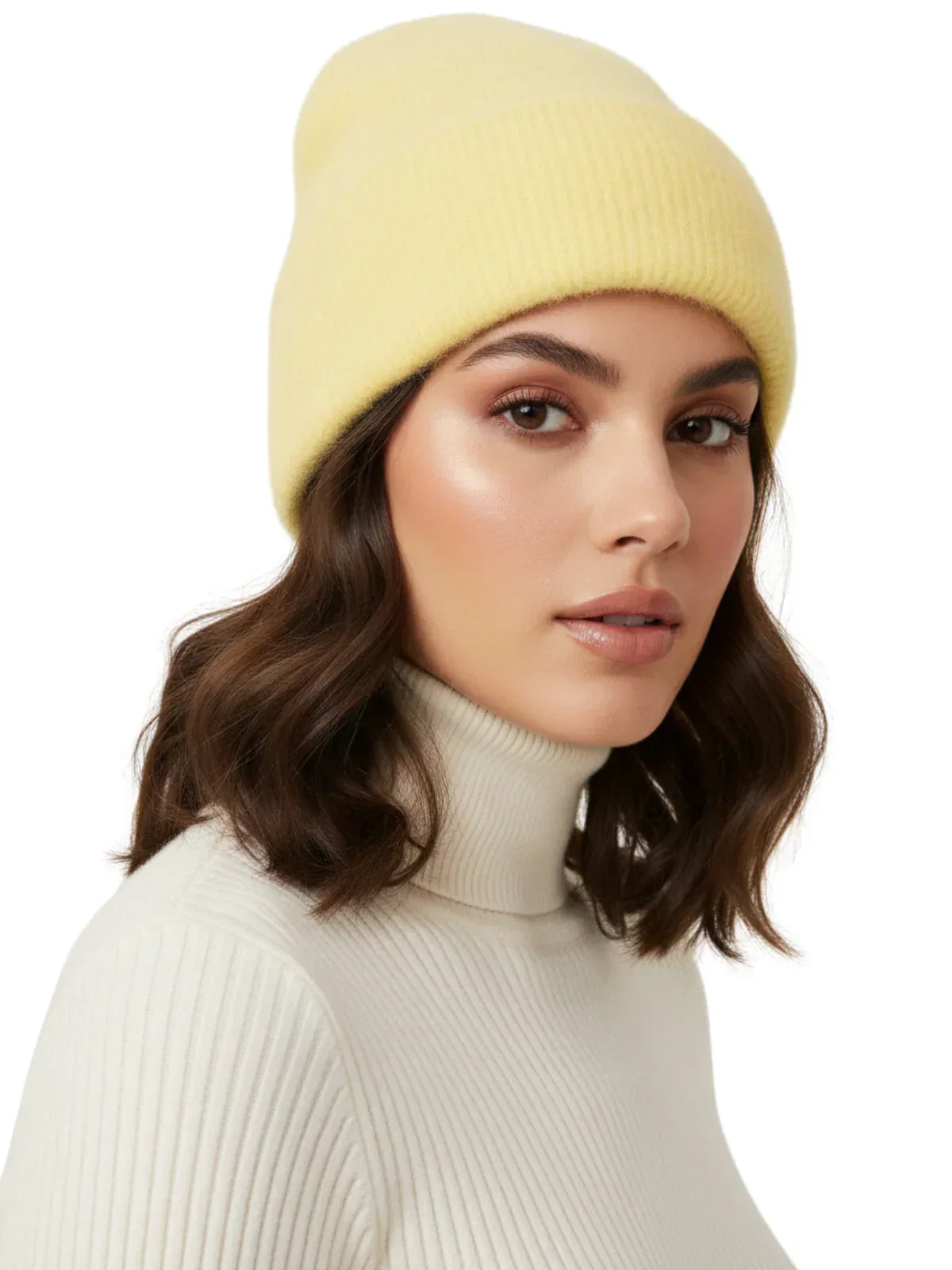 Winter Women's Rabbit Fur Hats Warm Long Rabbit Fur Hair Female Caps Fashion Solid Colors Wide Cuff Young Style Beanies