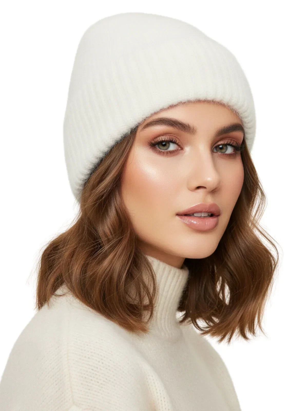 Winter Women's Rabbit Fur Hats Warm Long Rabbit Fur Hair Female Caps Fashion Solid Colors Wide Cuff Young Style Beanies
