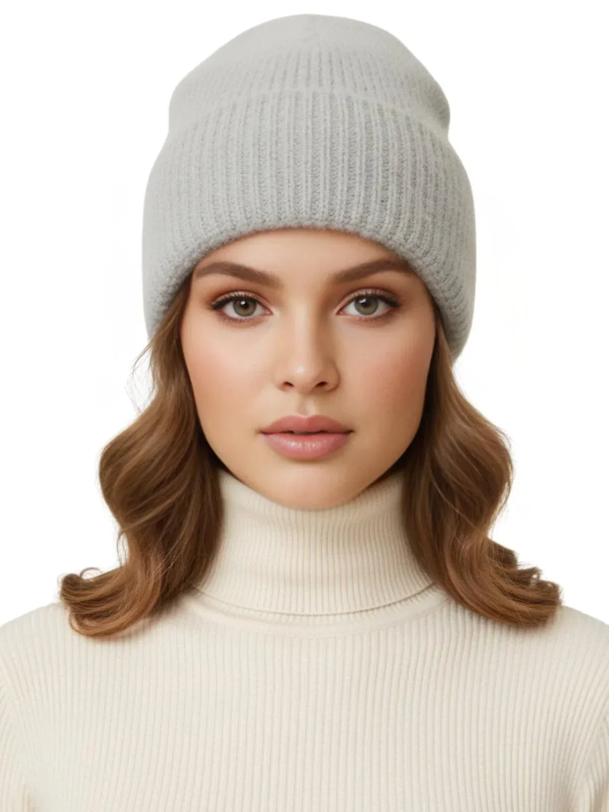 Winter Women's Rabbit Fur Hats Warm Long Rabbit Fur Hair Female Caps Fashion Solid Colors Wide Cuff Young Style Beanies