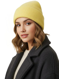 Thumbnail for Winter Women's Rabbit Fur Hats Warm Long Rabbit Fur Hair Female Caps Fashion Solid Colors Wide Cuff Young Style Beanies