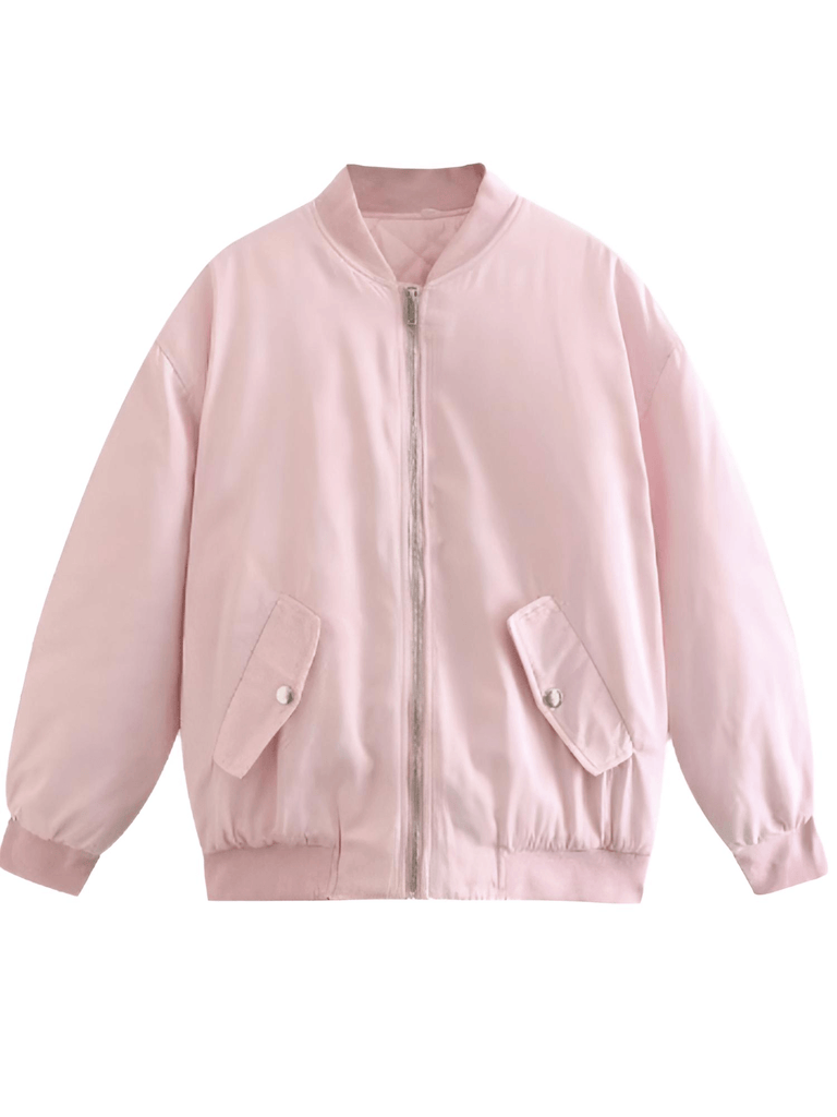 Women Oversized Pink Bomber Jacket