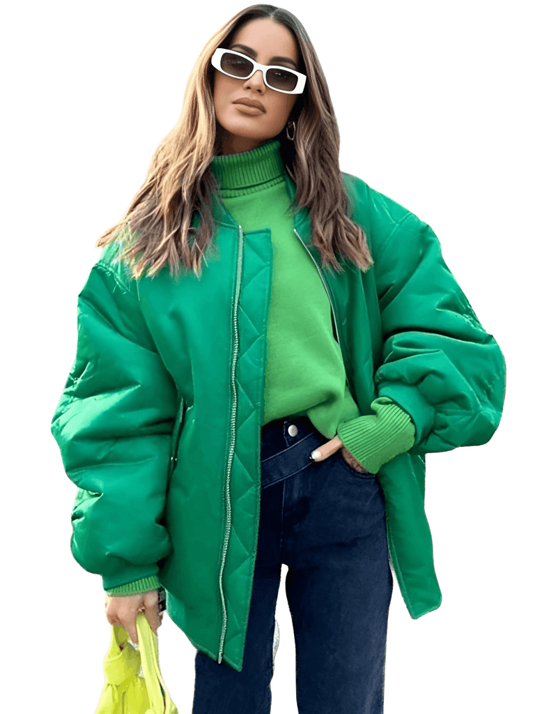 Women Green Oversized Bomber Jacket