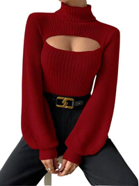 Thumbnail for Women's Cut-Out Turtleneck Sweater High Fashion Long Sleeves Tight Knit Tops Cut Out Sweater