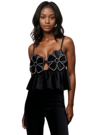 Thumbnail for Women Fashion Floral Backless Black Lace Up Cropped Top -, Crop Tops , Drestiny , Australia, Black, Camisoles, Canada, Casual Shirts, Crop Tops, Dress Shirts, L, M, New Zealand, S, United Kingdom, United States, XS , Drestiny , www.shopdrestiny.com