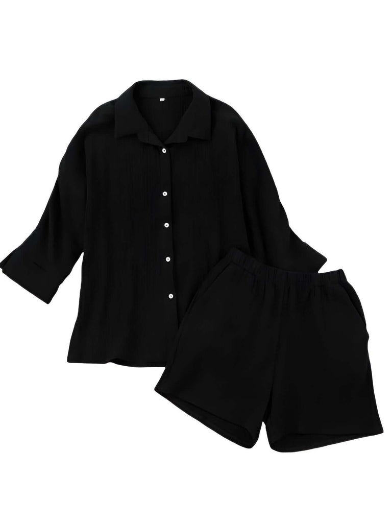 Experience ultimate relaxation in the Women's 100% Cotton Long Sleeve Black Pajama Set. Shop at Drestiny to enjoy free shipping and let us take care of the taxes. Save up to 50% off now! As seen on FOX, NBC, and CBS.
