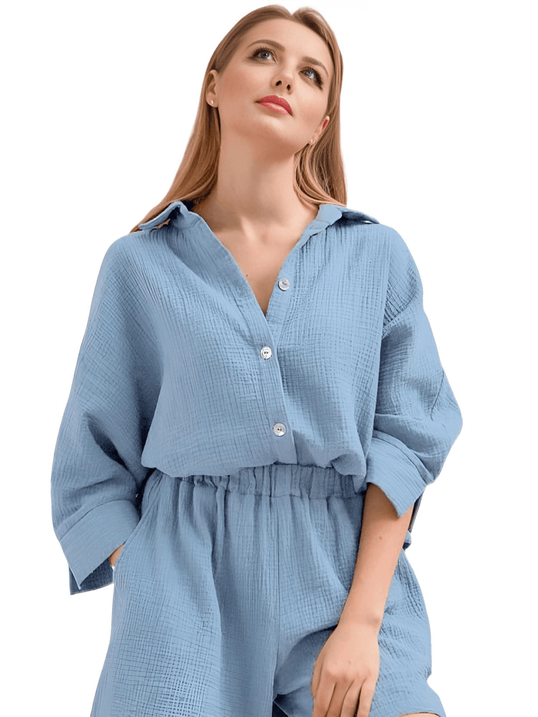 Experience ultimate relaxation in the Women's 100% Cotton Long Sleeve Pajama Set. Shop at Drestiny to enjoy free shipping and let us take care of the taxes. Save up to 50% off now! As seen on FOX, NBC, and CBS.