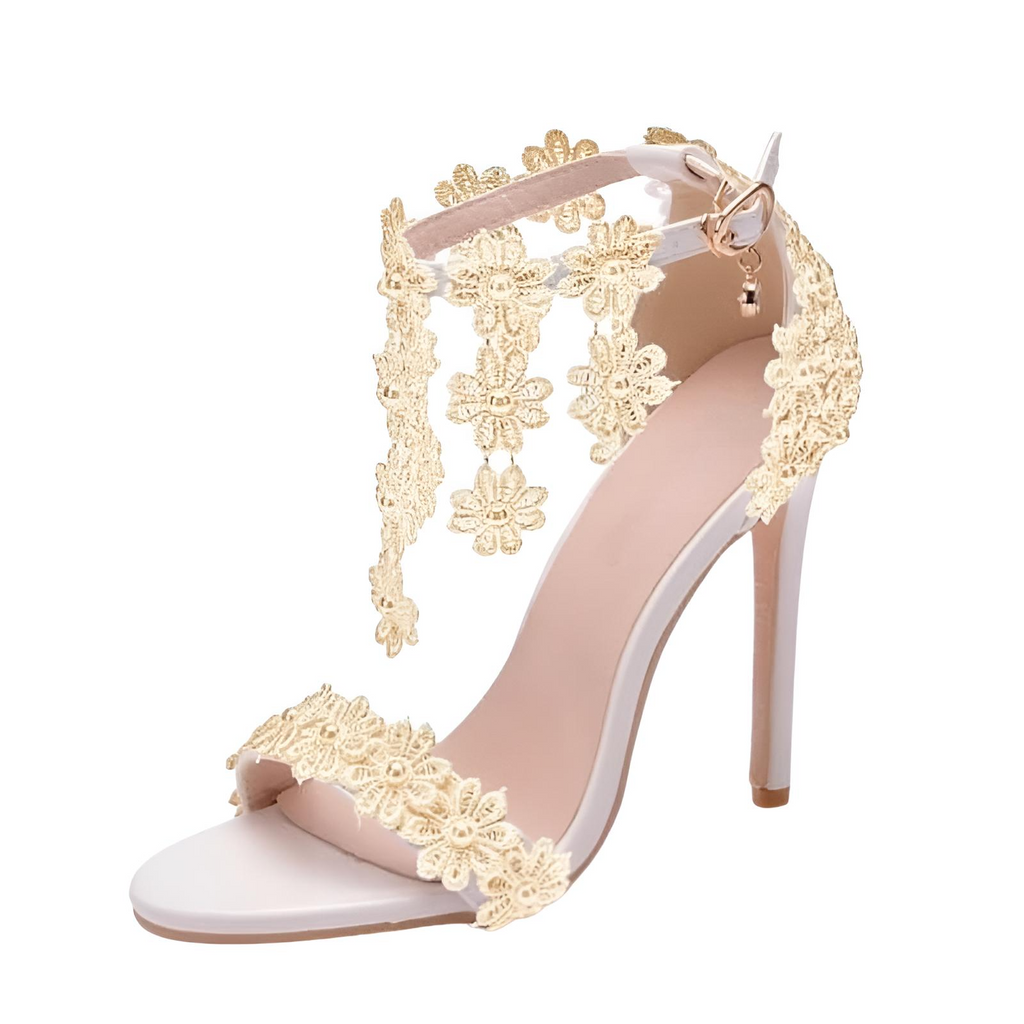 Shop Drestiny for Women's Beige Gold Ankle Strap Sandals with Lace Flower. Enjoy Free Shipping + Tax Paid! Save up to 50% off for a Limited Time. As seen on FOX/NBC/CBS.
