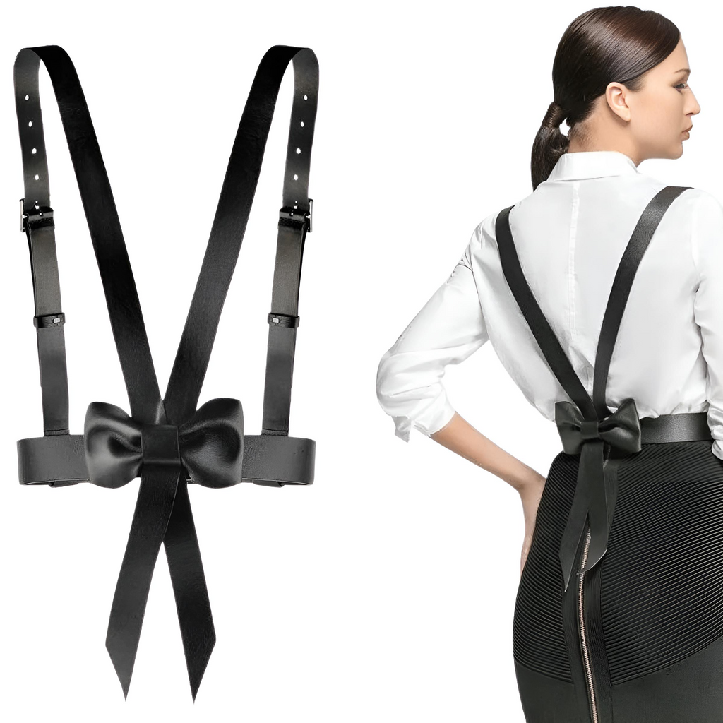 Upgrade your style with these chic Women's Black Leather Suspenders With Bow. Shop at Drestiny now and enjoy free shipping, plus we'll cover the tax! Don't miss out on this limited time offer of up to 50% off. Seen on FOX/NBC/CBS.