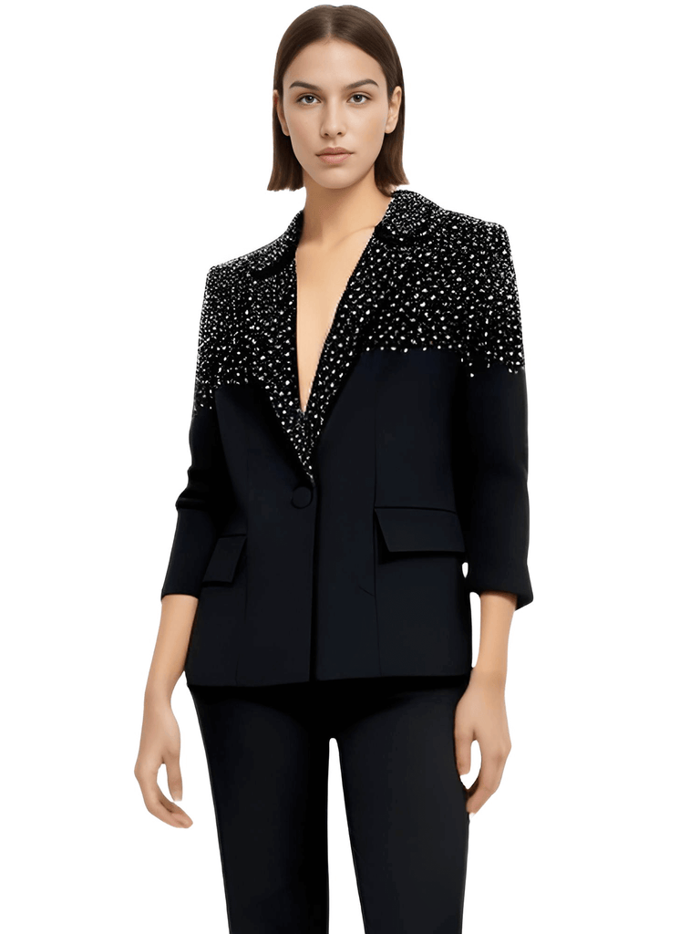 Don't miss out on the chic white blazer with sequins, now in black! Shop at Drestiny for free shipping and tax covered. Seen on FOX, NBC, CBS. Save up to 50%!