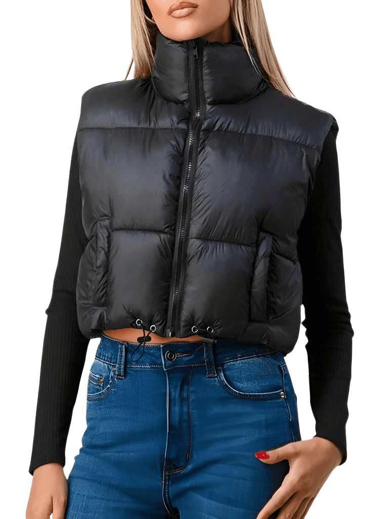 Stay warm and stylish with the Women's Black Zip Up Crop Puffer Vest. Shop Drestiny for free shipping and tax covered. Save up to 50% now!