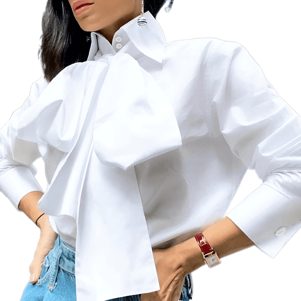Women's Bow Tie Long Sleeve White Blouse